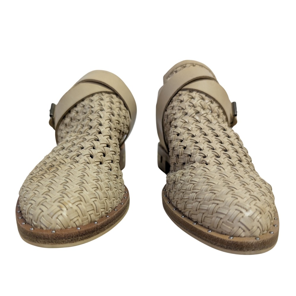 Freda Salvador Nude Spark Ankle Strap Booties Woven Leather Boho Chic 7 NWOB - Picture 3 of 11